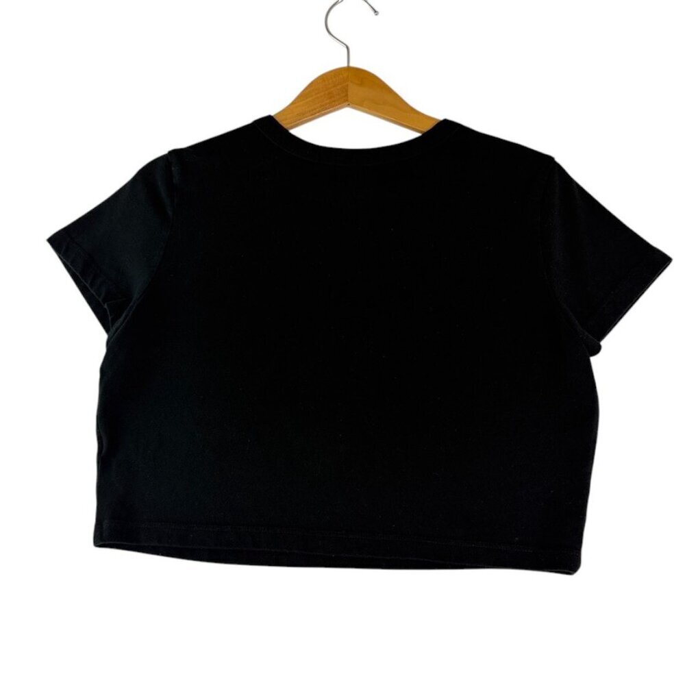 Women’s Black Crop Top Short Sleeve Fitted Stretchy Casual Basic - Picture 3 of 7